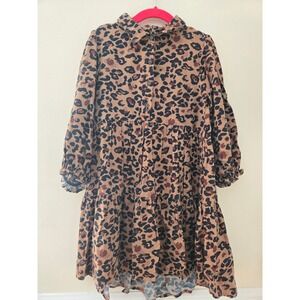 Next‎ Girls Leopard Print Tiered Shirt Dress Brown 7 Years 122cm 233-500-090